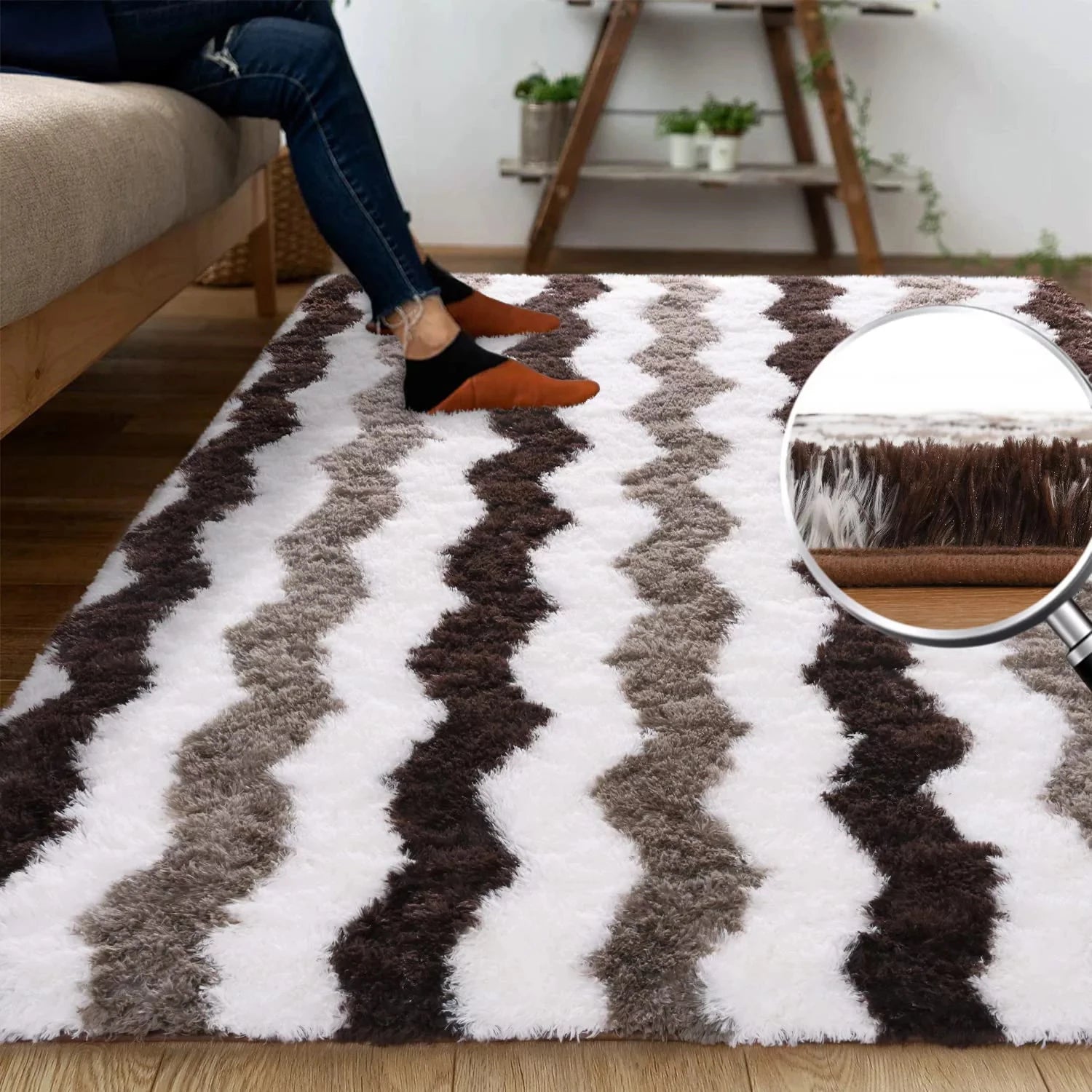 Navak Carpet Soft Shaggy Rugs Plush Area Rugs for Living Room Bedroom Fluffy Carpets Home Decor,5x8ft,Stripe Brown