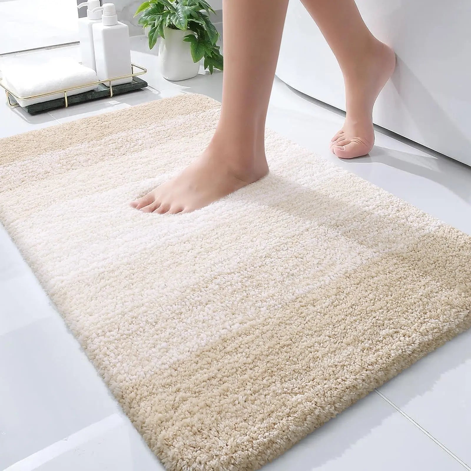 Navak Carpet Kitinjoy Badezimmerteppich, extra weich, saugfähig, Mikrofaser, rutschfest, Plüsch, zottelig, maschinenwaschbar, Badezimmerteppich