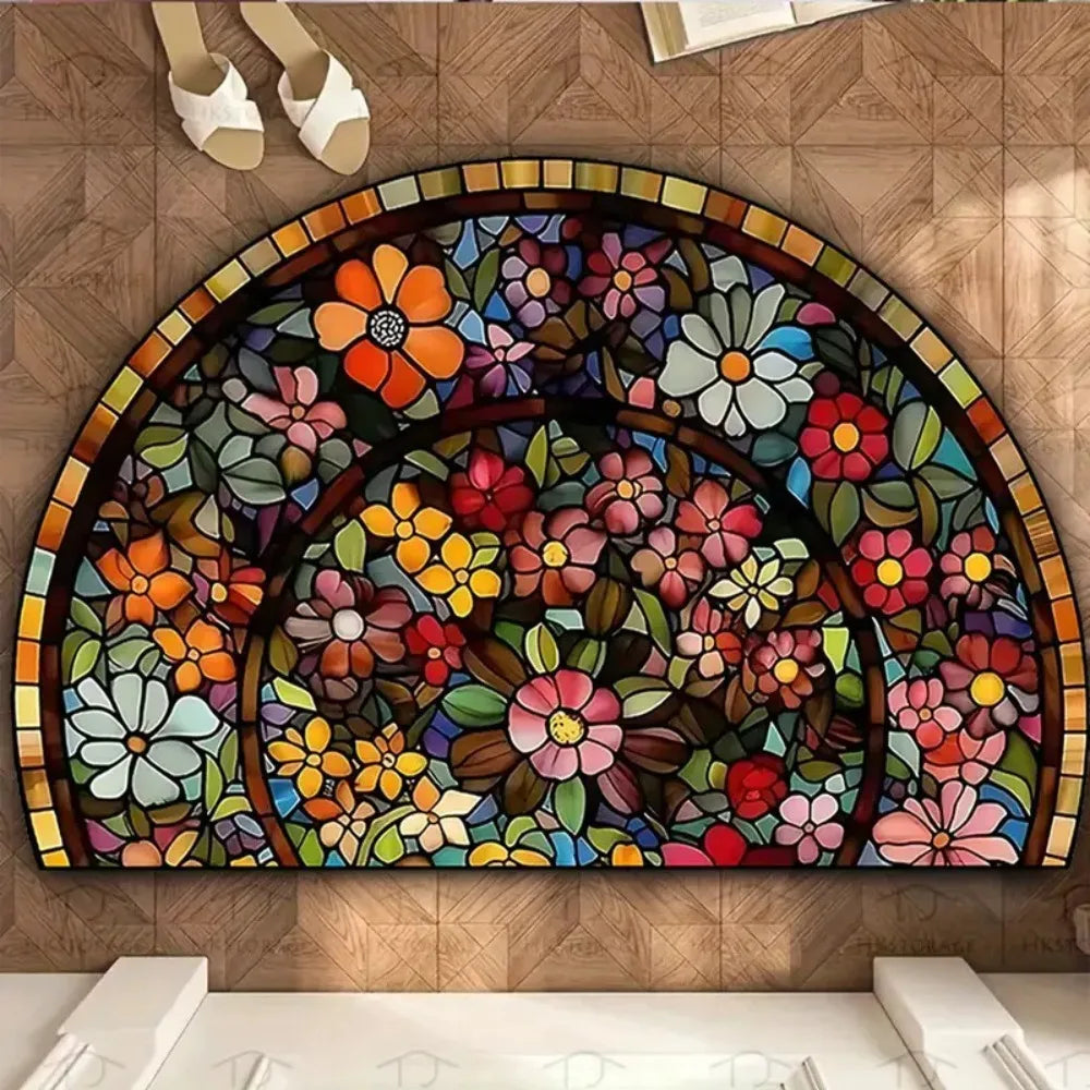 Navak Carpet Rutschfeste, halbrunde Fußmatte mit Blumenmuster, saugfähig, Willkommensteppich, waschbar, Fußmatte, Eingangsmatte für drinnen und draußen