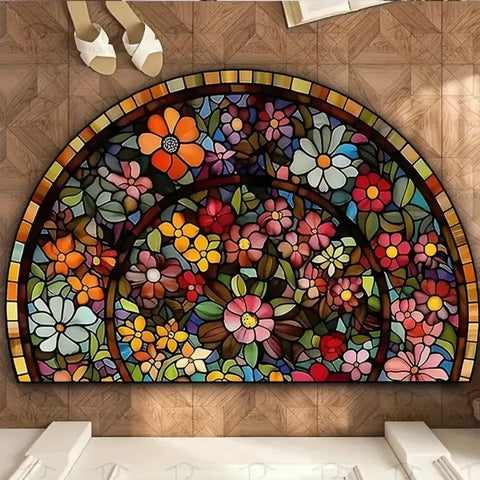 Navak Carpet Rutschfeste, halbrunde Fußmatte mit Blumenmuster, saugfähig, Willkommensteppich, waschbar, Fußmatte, Eingangsmatte für drinnen und draußen