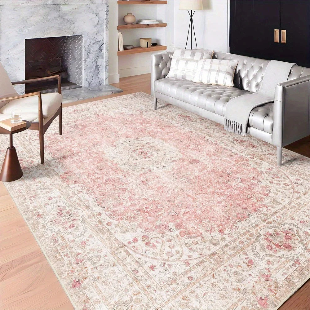 Navak Teppich, rutschfeste Rückseite, rosa, weicher Teppich, faltbar, maschinenwaschbar, Retro-Stil, für Wohnzimmer, Schlafzimmer, Esszimmer, Heimbüro, Dekoration