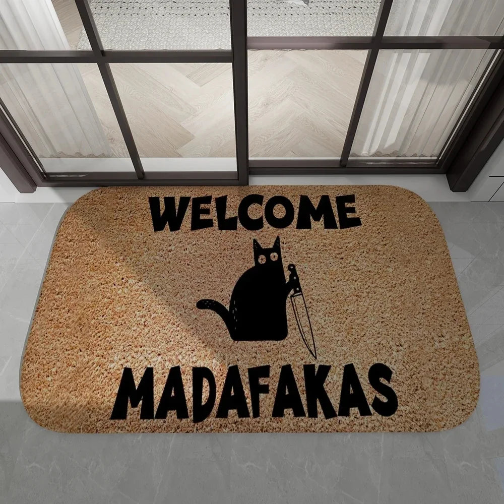 Navak Carpet Daily Picks Disney Dark Cat Welcome Madafakas Bodenmatte, Eingangstürmatte, rechteckig, weiche Badmatte für die Vordertür, für drinnen und draußen