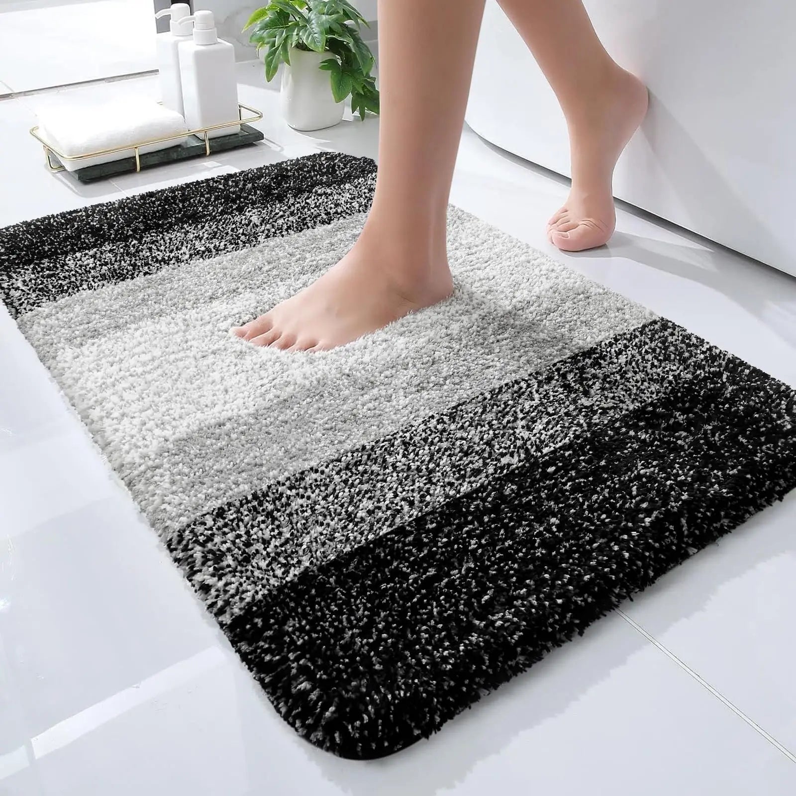 Navak Carpet Kitinjoy Badezimmerteppich, extra weich, saugfähig, Mikrofaser, rutschfest, Plüsch, zottelig, maschinenwaschbar, Badezimmerteppich
