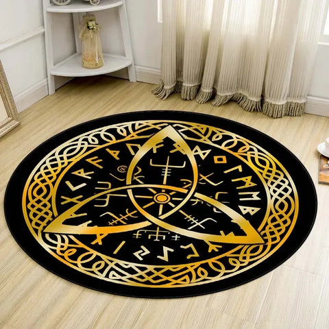 Navak Teppich Weltenbaum, rund, Wikinger-Druck, nordische Mythologie, rund, für Wohnzimmer, Schlafzimmer, Bodenmatte, Spielzimmer
