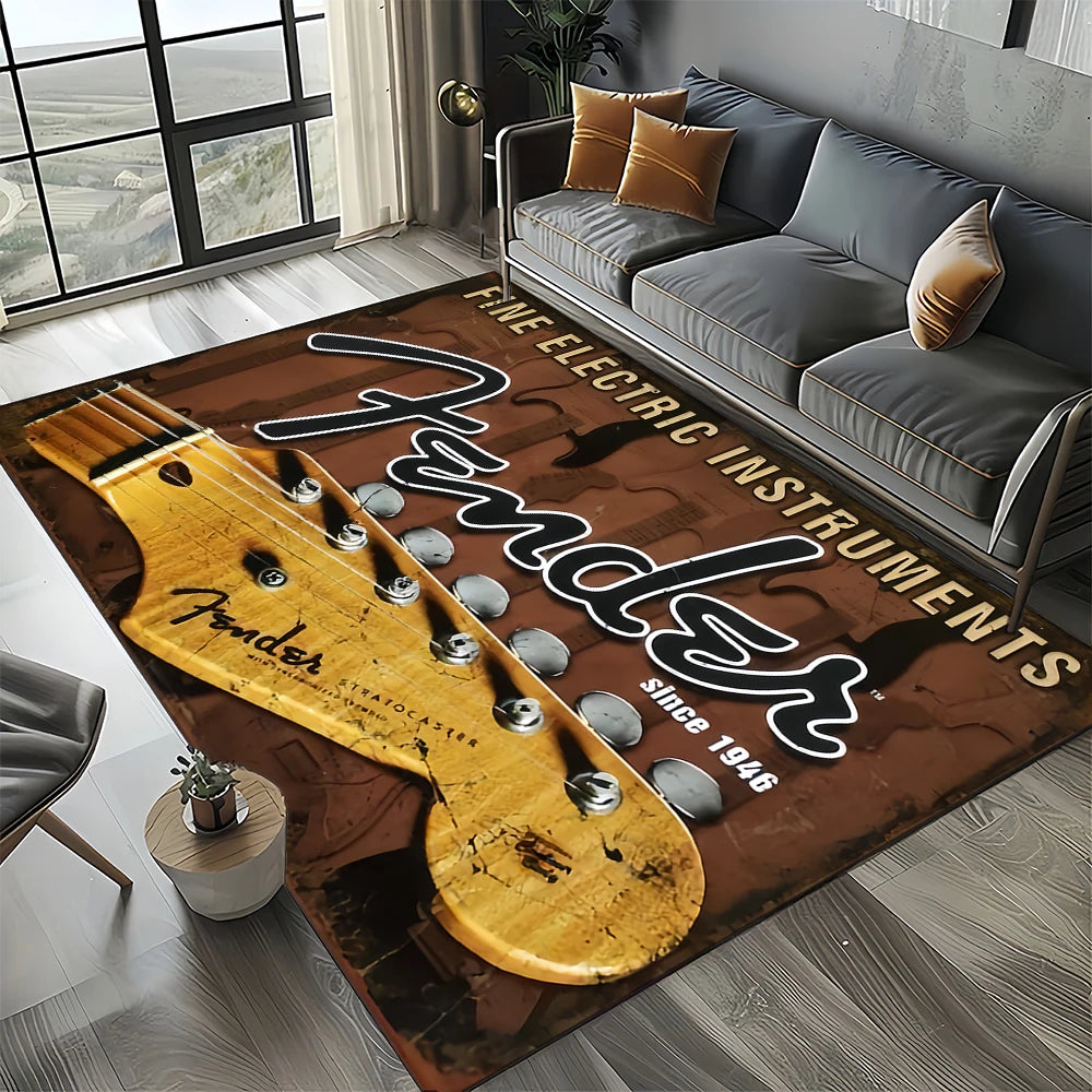 Navak Carpet 27 Style New 3D Fender Retro Gitarreninstrumente Musik Teppich Teppich für Wohnzimmer Schlafzimmer Zuhause Sofa Dekoration, rutschfeste Bodenmatte