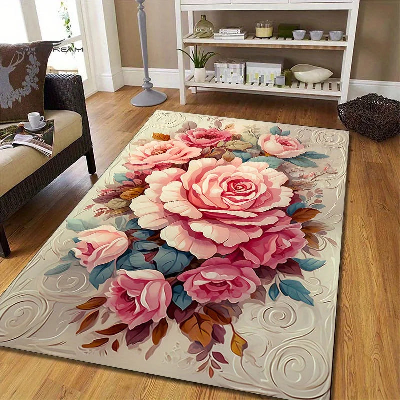 Navak Carpet 3D Floral Cross-Style Print Area Rug - Anti-Slip Floor mat Heavyweight Polyester Carpet for Bedroom, Bathroom, Living Room,