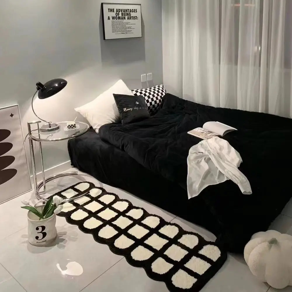 Navak Teppich, koreanischer Stil, Teppich für Wohnzimmer, Plüsch, Schwarz, Weiß, einfarbig, dick, rutschfest, Ins-Stil, kleine Teppiche, Schlafzimmer, flauschige Fußmatte