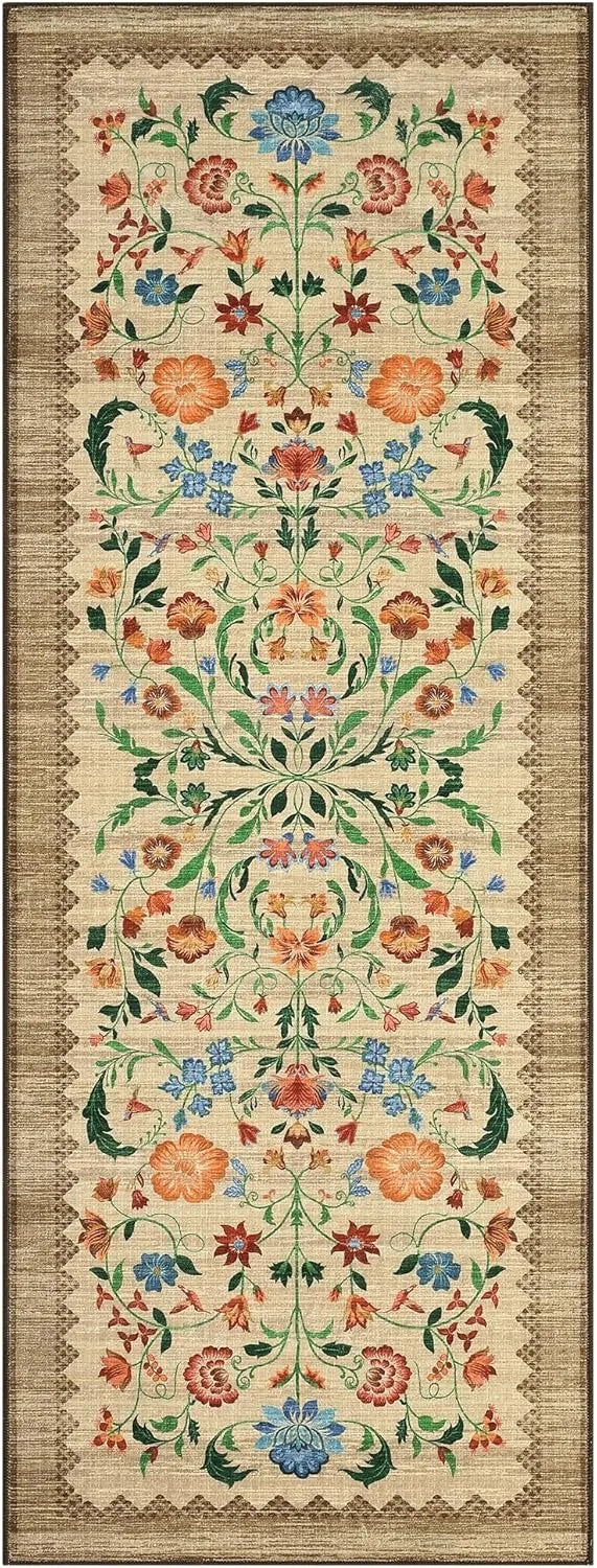 Navak Teppich Läufer für Flur, waschbar, Blumenmuster, langer Teppich, weicher, niedrigfloriger Weihnachtsdekor-Teppich, Schlafzimmer-Bodenmatte, rutschfeste Matten