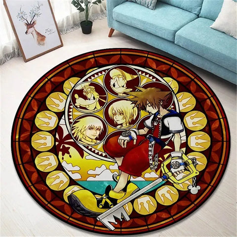 Navak Carpet Daily Picks Kingdom Hearts Cartoon-Teppich, runde Bodenmatte, Wohnzimmerteppich, Badezimmer, Küchenteppich, Fußmatte, rutschfeste Bodenmatte