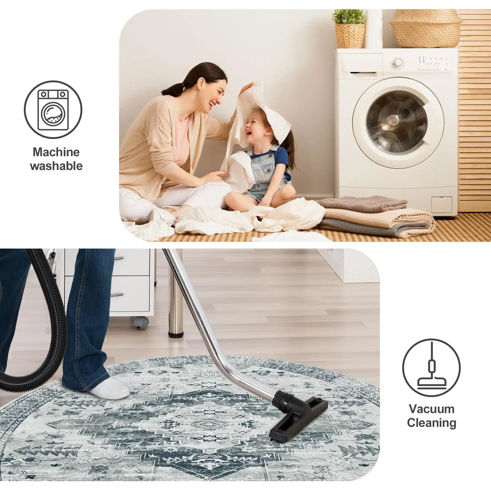 Navak Teppich, Bereich Teppich für Wohnzimmer, waschbare Teppiche, kein Flor, Teppich für Eingangsbereich, Schlafzimmer, Esszimmer, Spielzimmer, Vintage-Boho-Teppich