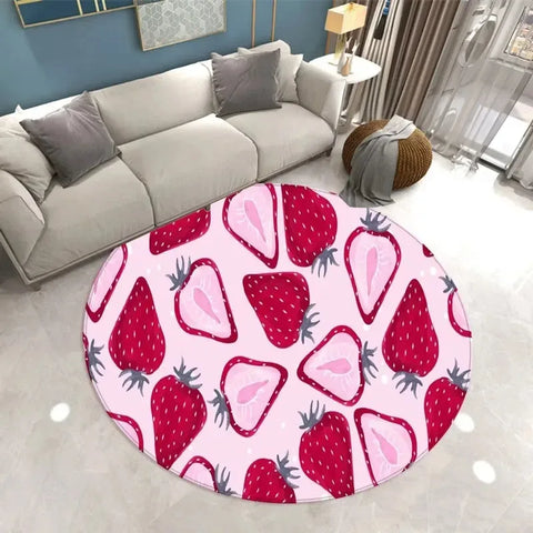 Navak Teppich, schöner Erdbeerdruck, runder Teppich, für Zuhause, Wohnzimmer, Sofa, Schlafzimmer, Bodendekoration, Küche, saugfähige Matte