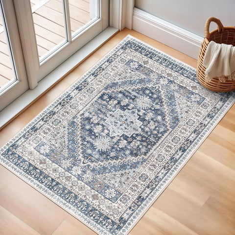 Navak Carpet zesthomeArea Rugs - Ultradünner, waschbarer Teppich, schmutzabweisender Teppich mit rutschfester Rückseite für Wohnzimmer, Schlafzimmer, Vintage Home De