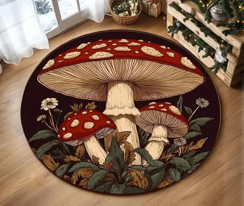 Navak Teppich, Pilzmuster, runder Teppich, Allzweckteppich für Wohnzimmer, Schlafzimmer, Deko, Küche, unter dem Tisch, Bodenmatte, rutschfest, Vintage-Teppich