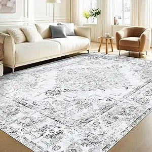 Navak Carpet Area Rug 8x10 Vintage Rug: Large Washable Living Room Rug Retro Medallion Distressed Rug Soft Low Pile Non-Slip Rugs Indoor Floo