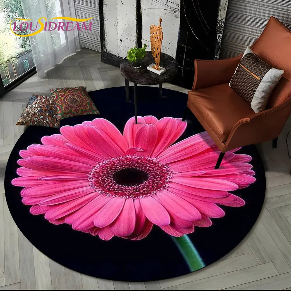Navak Teppich, 3D-Gänseblümchen, nordische Blume, Sonnenblume, runder Teppich, Teppich für Wohnzimmer, Kinderzimmer, Sofa, Spielzimmer, Dekoration, rutschfeste Bodenmatte