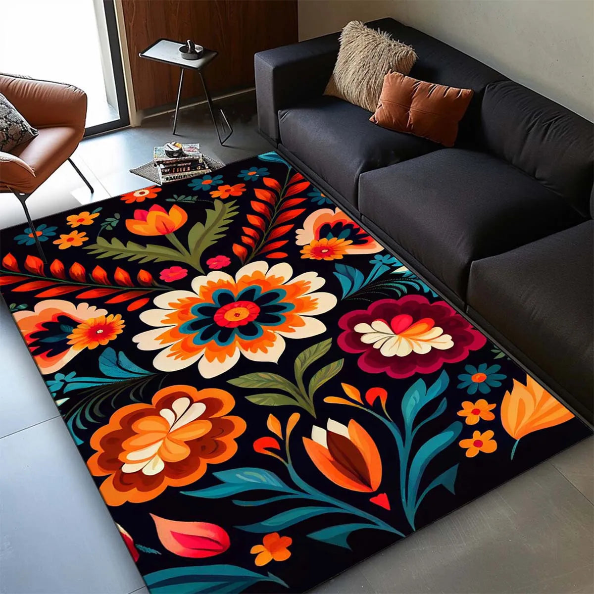 Navak Carpet Chic Floral Rutschfester Teppich - Waschbar, Perfekt für Innen-/Außendekoration in Wohnzimmer, Schlafzimmer, Küche, Büro, Café &amp; Restaurant