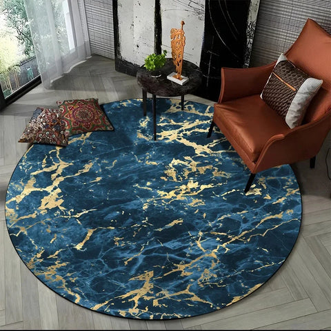 Navak Carpet 3D Luxus Marmordruck Runder Teppich Abstrakter geometrischer Bereichsteppich für Wohnzimmer Schlafzimmer Stuhldekor Rutschfeste Bodenmatte Fußmatte