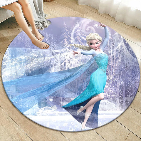 Navak Teppich Prinzessin Elsa Cartoon Print Runder Teppich, Schlafzimmer Dekorativer Teppich, Wohnzimmer Badezimmer Picknick Camping Eingang Rutschfeste Matte