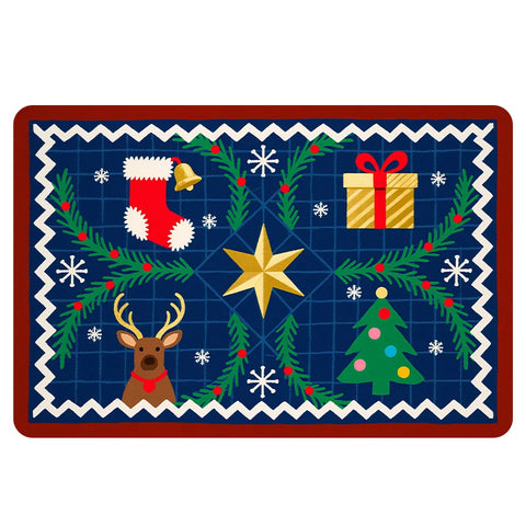 Navak Carpet Exclusive Picks Luxuriöser rot-grüner Flanell-Weihnachtsgeschenk-Teppich, rutschfest, sicher, weich, Feiertags-Bodenmatte, Dekoration, weich, bequem zum Stehen