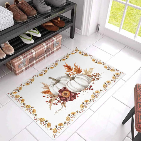 Navak Teppich Herbst Thanksgiving Kürbis Willkommen Fußmatte Home Decor Herbst Ahornblatt Küchenmatte Balkon Flur Teppich Schlafzimmer Rutschfeste Bodenmatte