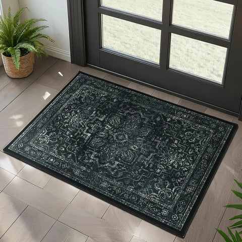 Navak Carpet Crystal velvet carpetVintage DistressedArea Rugs for Living Room Bedroom Non Slip Washable, Medallion Pattern Printed Low
