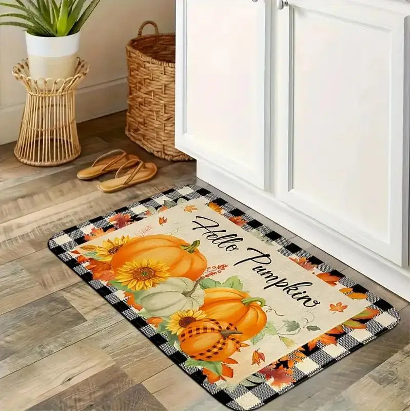Navak Teppich, Herbstkürbis, Ahornblatt, Büffelkaro, Küchenmatten, Dekor, rutschfest, Flur, Balkon, Teppiche, Badezimmer, Fußmatte, Thanksgiving-Dekor