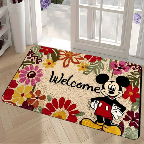 Navak Carpet Mickey's Floral Welcome Fußmatte, weich, saugfähig und rutschfest, Badezimmermatten, Yogamatten, Heimdekoration
