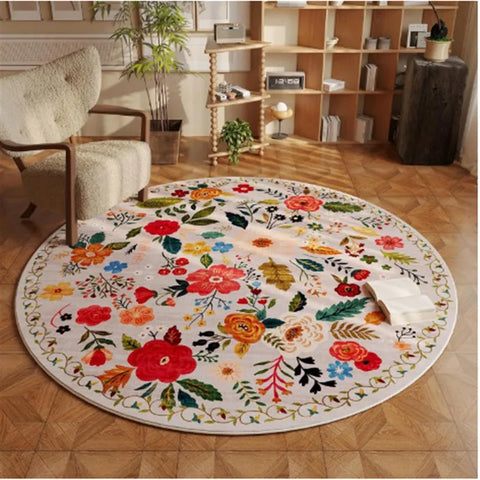 Navak Teppich, Blumenmuster, Teppiche für Schlafzimmer, Zuhause, flauschiger, weicher Teppich, Retro, rund, Wohnzimmer-Dekoration, Teppich, dicke, rutschfeste Bodenmatte für das Bett