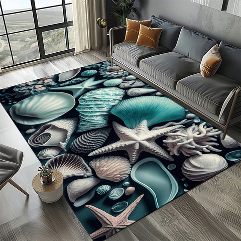 Navak Carpet 2025 Neuer Seestern-Strand-Muschel-Seestern-Sand-Teppich für Wohnzimmer, Schlafzimmer, Heimsofa-Dekoration, Kinderspiel-Rutschfeste Bodenmatte