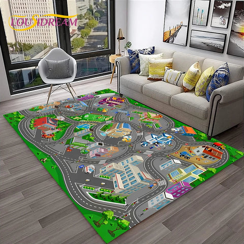 Navak Teppich Kinderspielmatte Verkehrsautobahn Stadt Spielzimmer Teppich Teppich für Zuhause Wohnzimmer Schlafzimmer Fußmatte Dekor, Bereich Teppich rutschfeste Bodenmatte