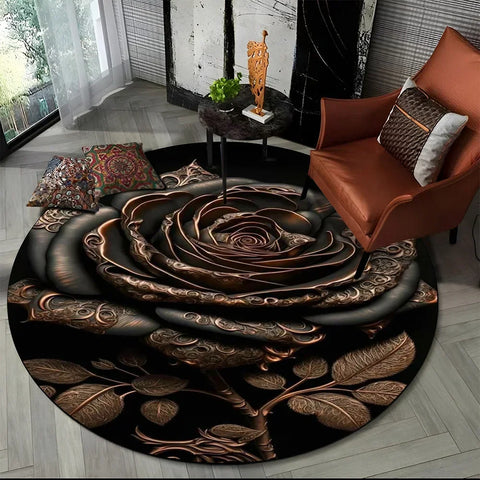 Navak Teppich, 3D, luxuriös, Blumen, Rosen, Gänseblümchen, nordischer runder Teppich für Wohnzimmer, Schlafzimmer, Kinderspielzimmer, Stuhldekoration, Haustierbereich, rutschfeste Matte