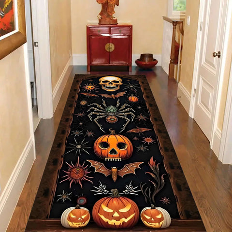 Navak Carpet Exclusive Picks Halloween-Läuferteppich, abstrakter Kürbis-Totenkopf-Teppich, Küche, rutschfest, Spinnennetz-bedruckte Teppiche für Wohnzimmer, Heimdekoration
