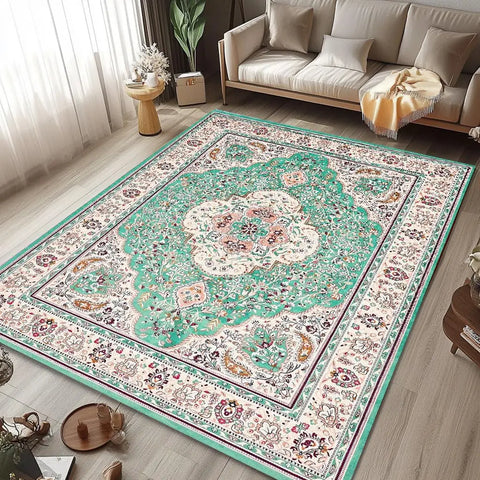 Navak Carpet Beige &amp; Elfenbein, waschbarer Flanell-Teppich, schmutzabweisend und rutschfest, Heimdekor-Teppich, für stark frequentierte Bereiche im Wohnzimmer