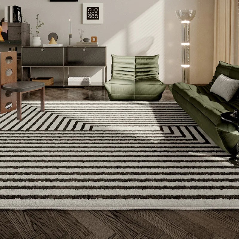 Navak Teppich Französischer einfacher Wohnzimmerteppich Moderner leichter Luxus Plüsch Anti-Rutsch Couchtisch Teppich Home Decor Linien Schlafzimmer Weiche Bodenmatte 러그