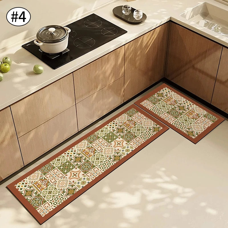 Navak Carpet Exclusive Picks American Light Luxury Wasserabsorbierende, rutschfeste, schmutzabweisende Fußmatte, Vintage-Kristallsamt-Küchentürteppich