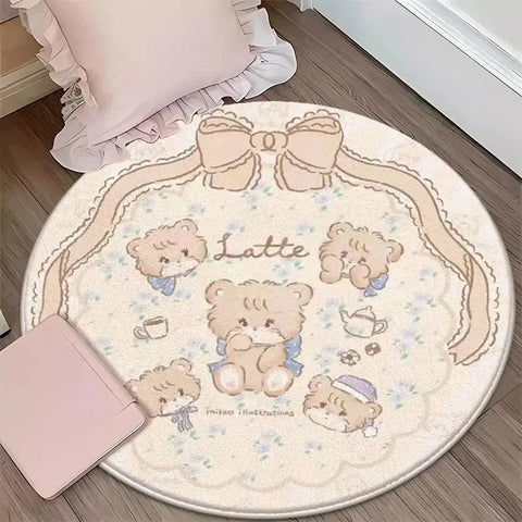 Navak Carpet Daily Picks DISNEY Kawaii Mikko Mousse Runde Matte Souffle Cammy Latte süßer Nachttisch Wohnzimmer Schlafzimmer Teppich Bodendekor Mädchen Teppich