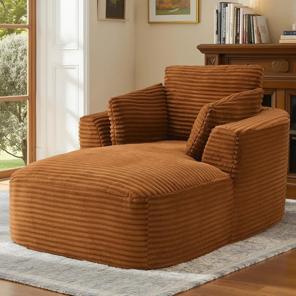 Navak Carpet „65“ Cord-Sofa ohne Knochen – luxuriöse, übergroße Chaiselongue mit tiefer Sitzfläche, Lese-/Schlafsessel für das Wohnzimmer