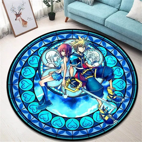 Navak Carpet Daily Picks Kingdom Hearts Cartoon-Teppich, runde Bodenmatte, Wohnzimmerteppich, Badezimmer, Küchenteppich, Fußmatte, rutschfeste Bodenmatte