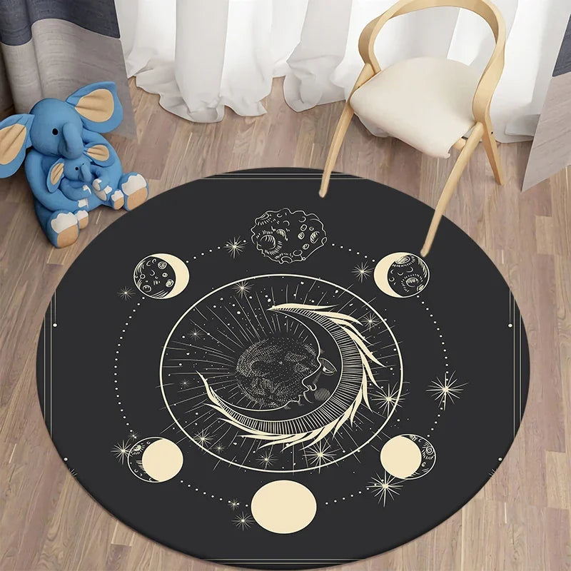Navak Teppich Nordischer Stil Sonne Mond Rundteppich Wohnzimmer Bett Bad Kinderboden Dekoration Rutschfeste Matte