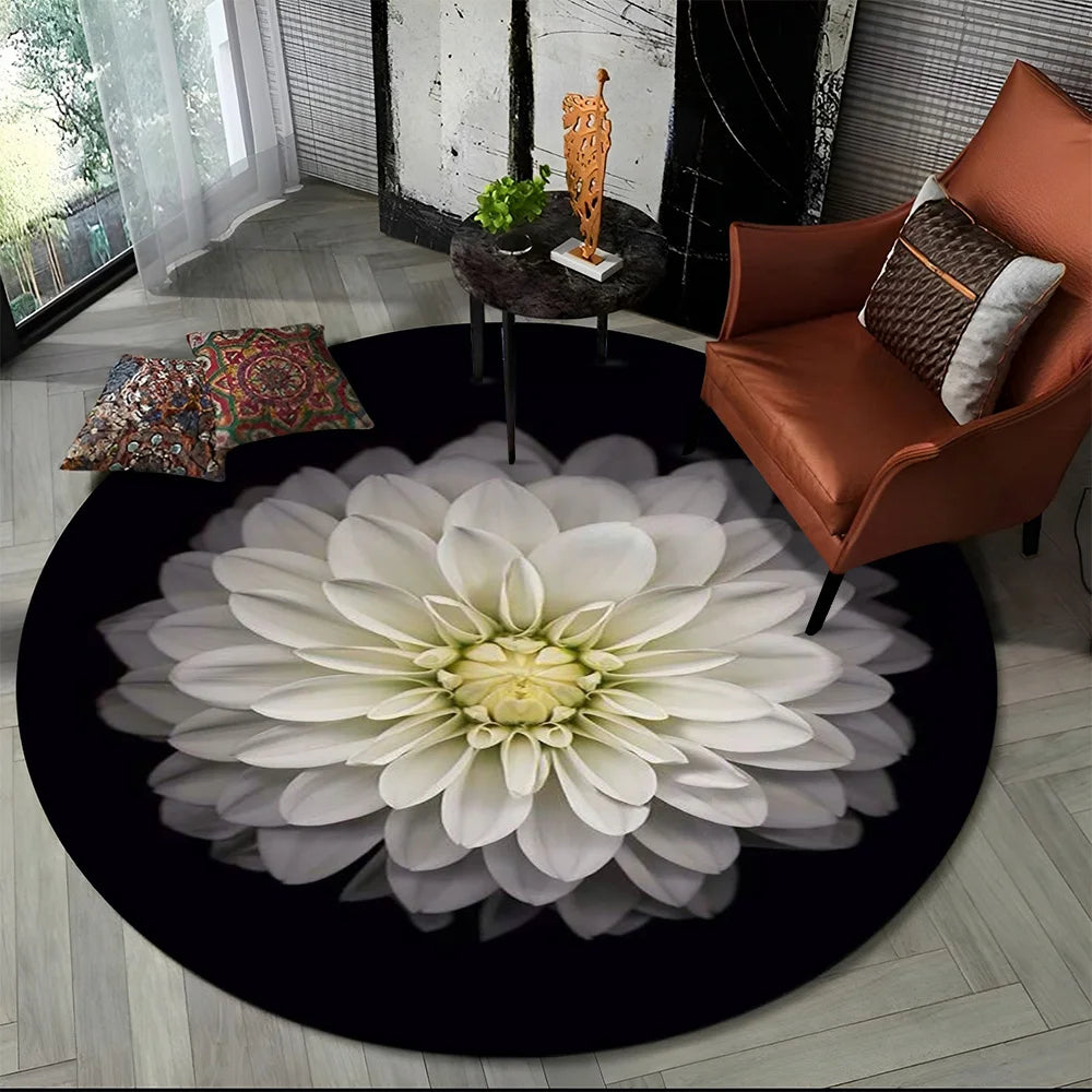 Navak Carpet 3D Luxury Flower Rose Daisy Nordic Round Carpet Rug for Living Room Bedroom Child Playroom Chair Decor,Pet Area Rug Non-slip Mat