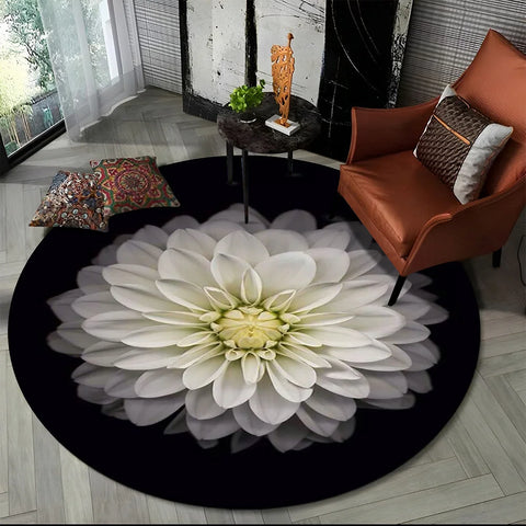 Navak Carpet 3D Luxury Flower Rose Daisy Nordic Round Carpet Rug for Living Room Bedroom Child Playroom Chair Decor,Pet Area Rug Non-slip Mat