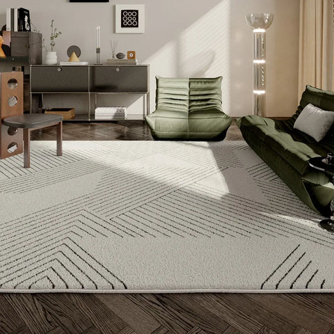 Navak Teppich Französischer einfacher Wohnzimmerteppich Moderner leichter Luxus Plüsch Anti-Rutsch Couchtisch Teppich Home Decor Linien Schlafzimmer Weiche Bodenmatte 러그