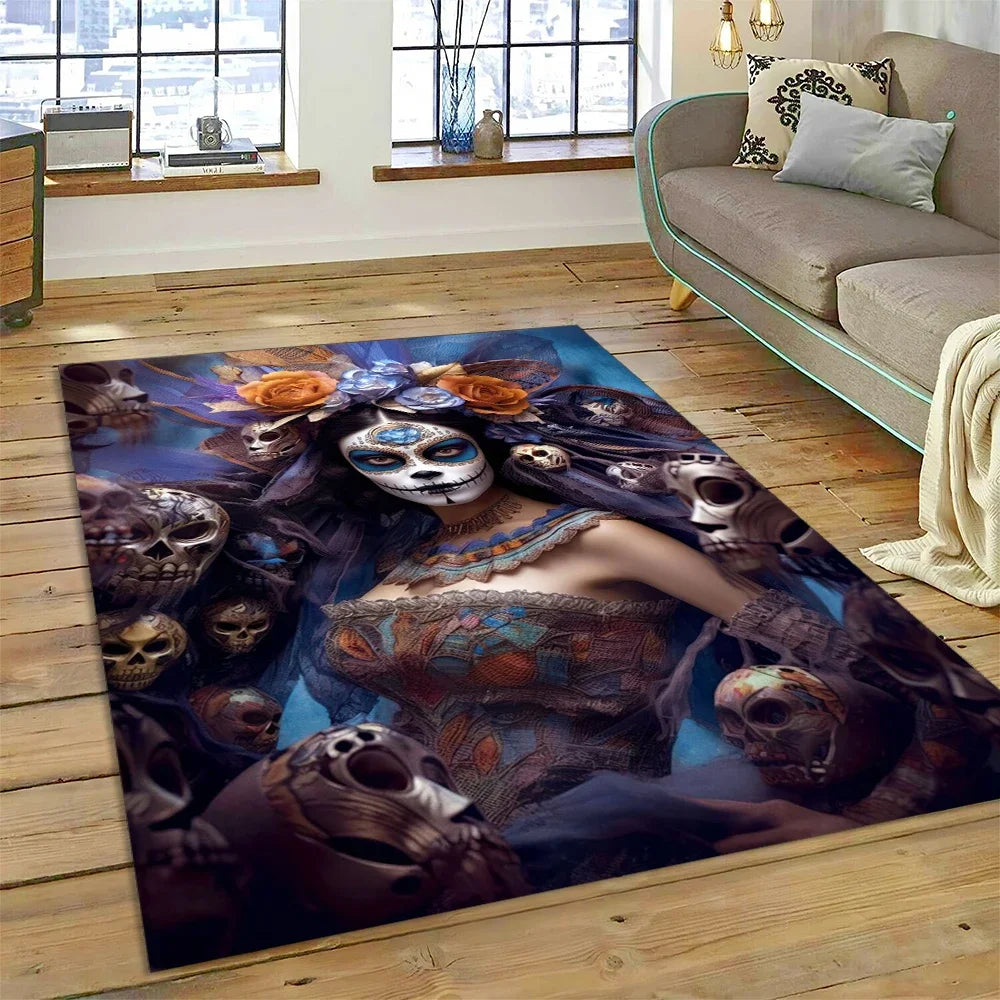 Navak Teppich, Horror-Totenkopf-Mädchen, tot, Gothic, untote Frau, Teppich für Zuhause, Wohnzimmer, Schlafzimmer, Sofa, Fußmatte, Dekoration, Kinderbereich, rutschfeste Matte