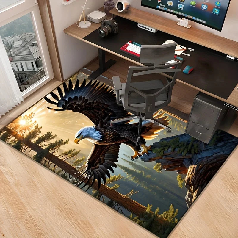 Navak Teppich 3D Adler Abheben Druckbereich Teppich-Rutschfeste Polyester Stuhl Teppich Pad, Wohnzimmer Innen Schlafzimmer Dekoration