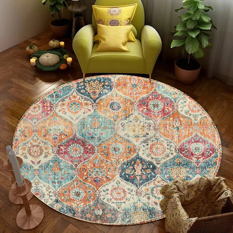 Navak Carpet Moroccan Trellis Washable Large Round Carpet Living Room Area Rugs Vintage Bedroom Sofa Coffee Table Kids Anti-slip floor Mats