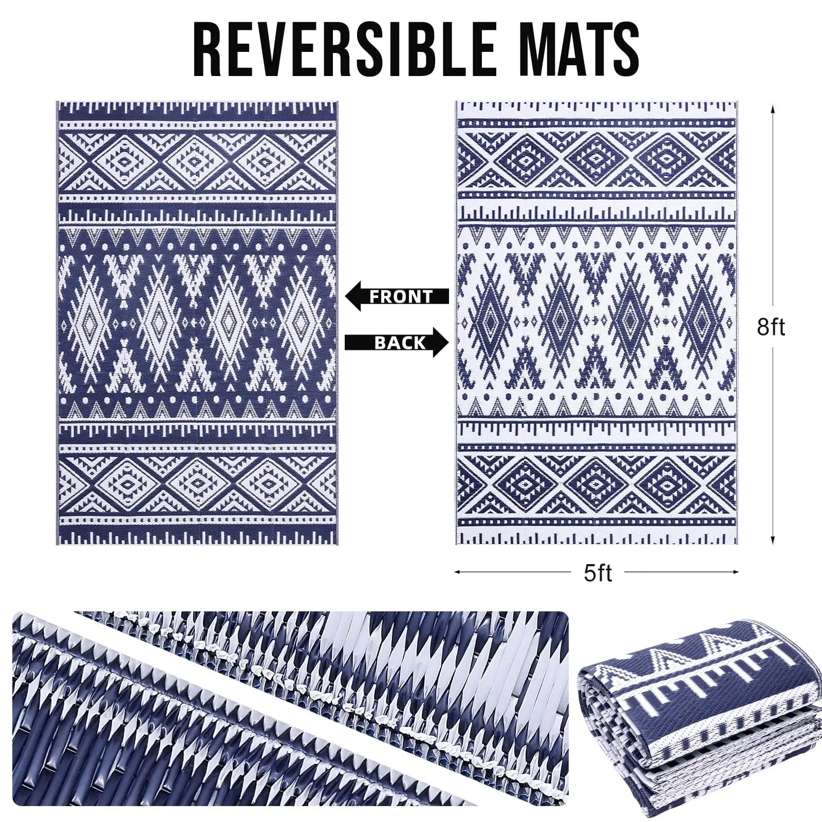 Navak Carpet Olanly Outdoor Waterproof Rugs Reversible Plastic Straw Rug Indoor Outdoor Washable Boho Patio Rug RV Mat For Patio Camp Picnic