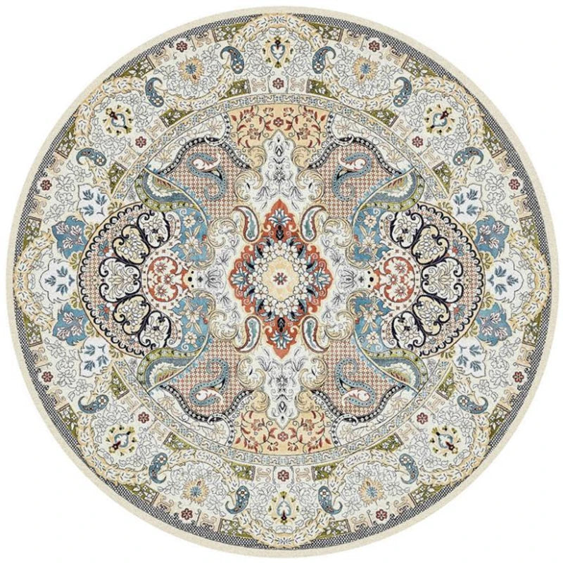 Navak Carpet Mandala Print Round Carpet Nordic Modern Living Room Anti-Slip Rug Coffee Table Foot Pad Bedroom Floor Mats Bay Window Chair Mat