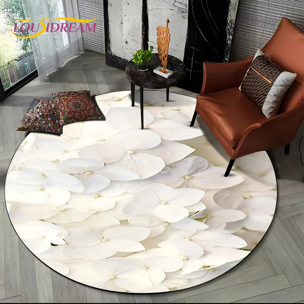 Navak Teppich, 3D-Gänseblümchen, nordische Blume, Sonnenblume, runder Teppich, Teppich für Wohnzimmer, Kinderzimmer, Sofa, Spielzimmer, Dekoration, rutschfeste Bodenmatte