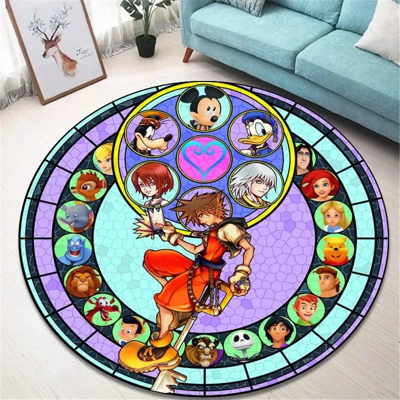 Navak Carpet Daily Picks Kingdom Hearts Cartoon-Teppich, runde Bodenmatte, Wohnzimmerteppich, Badezimmer, Küchenteppich, Fußmatte, rutschfeste Bodenmatte