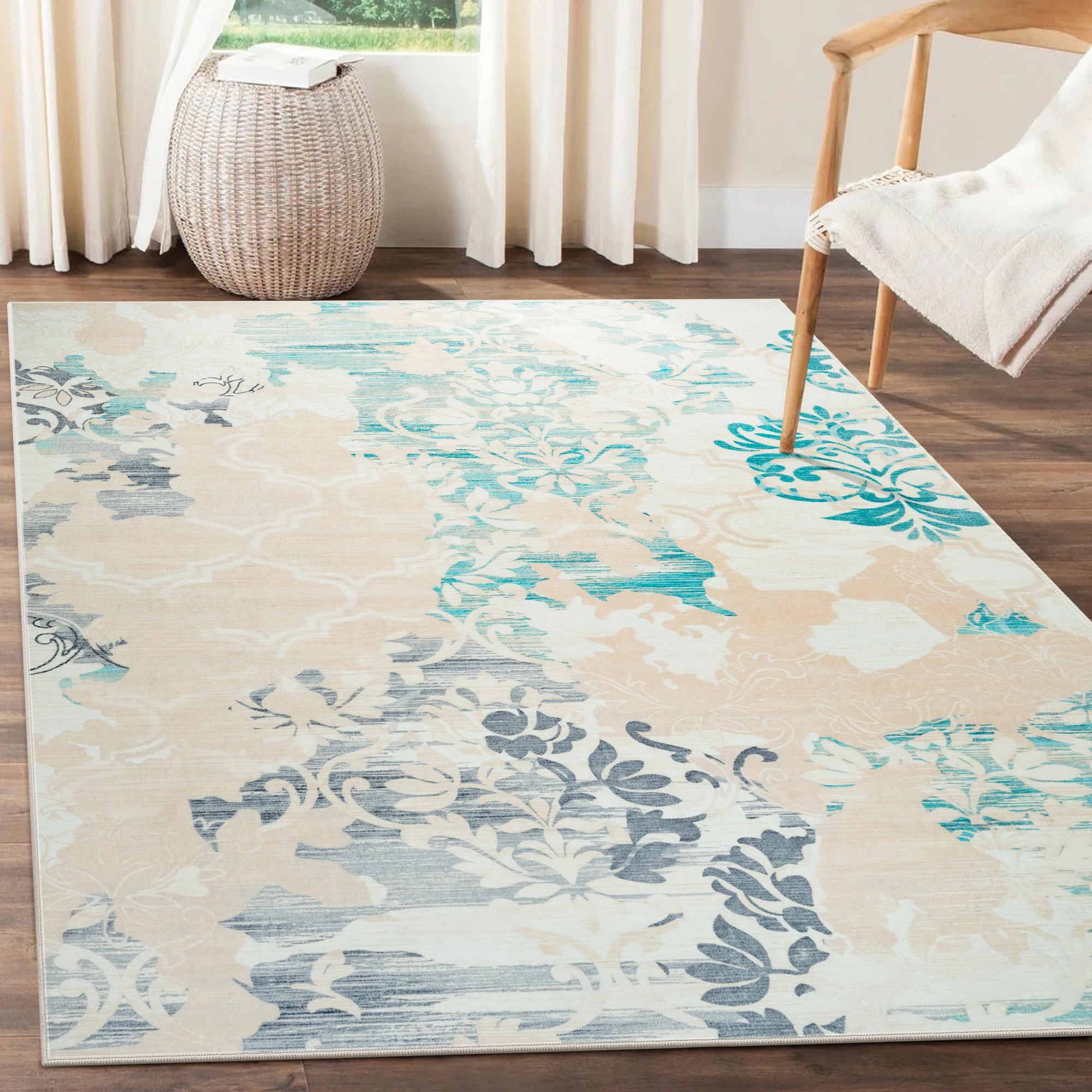 Navak Teppich, Teppiche für Wohnzimmer, elegant, floral, traditionell, Kunstwolle